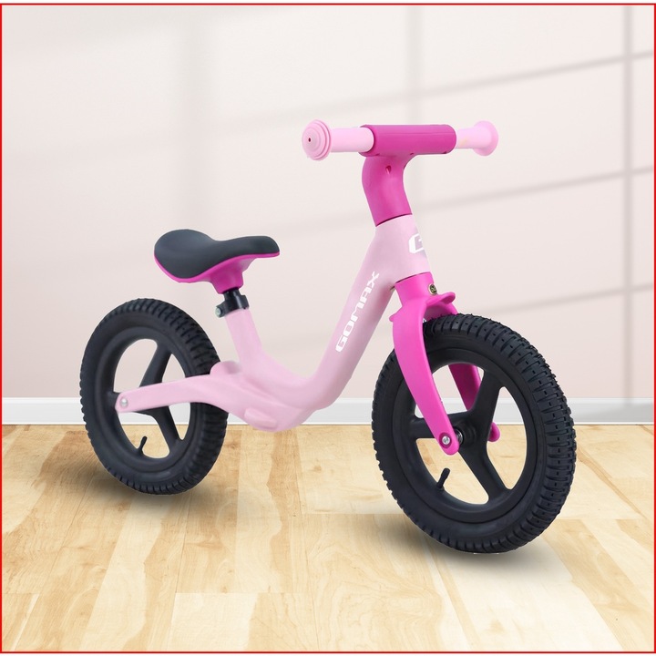 Futóbicikli pedálok nélkül "Brave Little Girl", rózsaszín, állítható kormány, puha nyereg, csúszásgátló markolatok, 12" EVA kerekek, rózsaszín, 3+ éves kortól, maximális teherbírás 35 kg