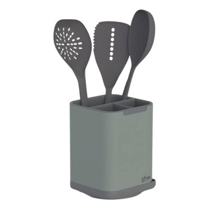 Evőeszköz-rendszerező, 55, 3 rekeszes, csöpögtető tálcával, nedvességálló, tartós polipropilén, könnyen tisztítható, csúszásmentes talppal, konyhai rendszerező, modern dizájn, kompakt méret, zöld