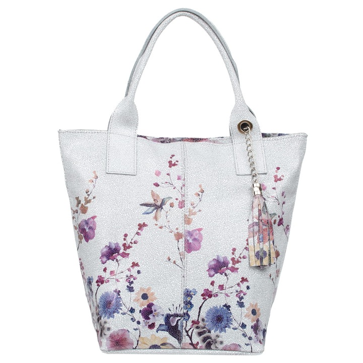 Női bőrtáska, Vezze, húzózsinórral, szürke, A4-es formátum