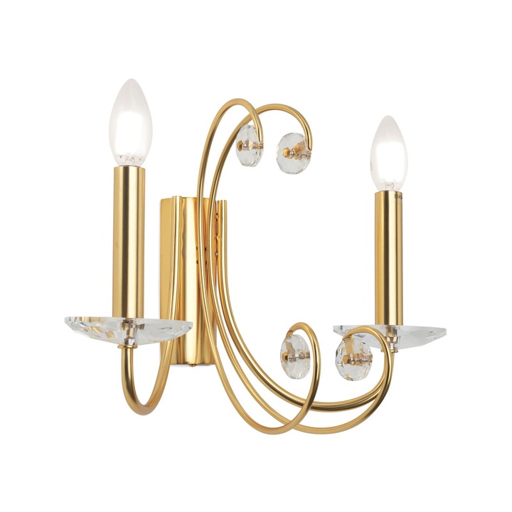 Кристална стенна лампа ARIANE, 29 см, 2xE14/40W K9 кристално стъкло, стоманена рамка с матово златисто покритие, без абажур IP20 ORION