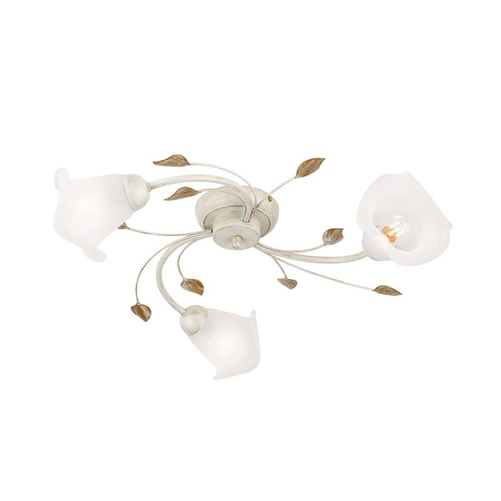 Таванна лампа SISI, с матово-опалово стъкло, E14 3x40W, стомана със слонова кост и златисто покритие, 60 см IP20 ORION