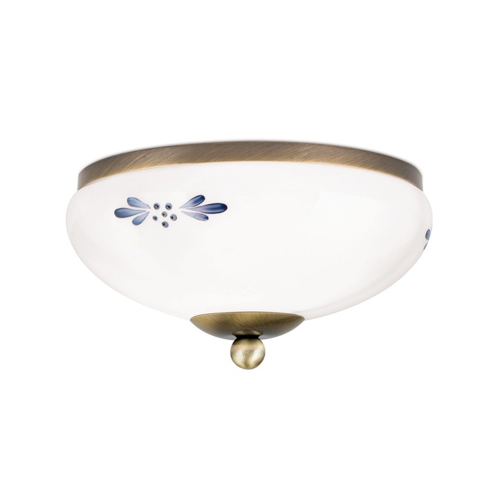 Таванна лампа LANDHOUS, с опалово-гланцово-син стъклен абажур, E27 1x60W стомана, патинирано месингово покритие, 21 см IP20 ORION