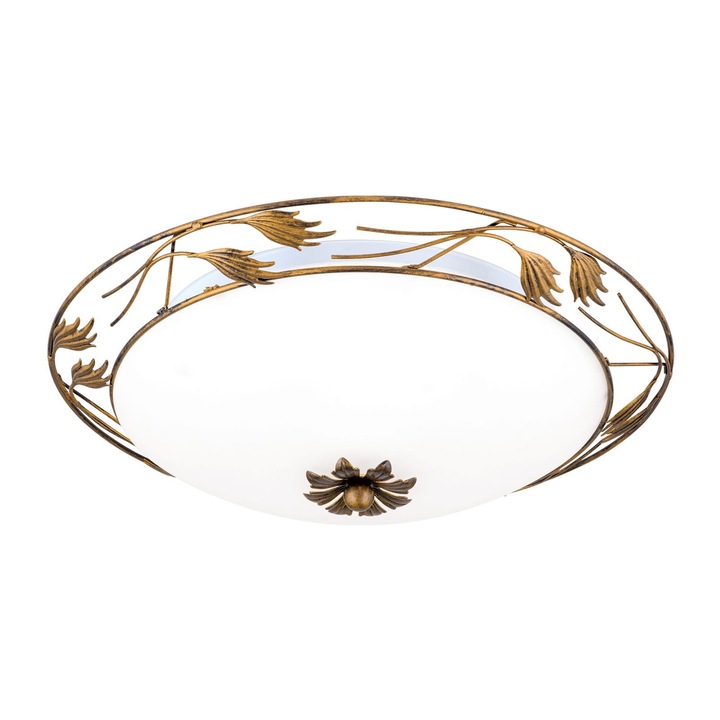 Таванна лампа FLEUR, с абажур от опалово-матово стъкло, E27 3x40W стомана с антично златисто покритие, 50 см IP20 ORION