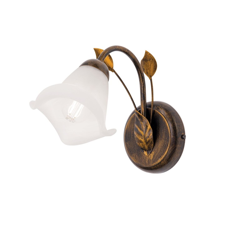 Стенна лампа SISI, с матово-опалово стъкло, E14 1x40W антично покритие стомана, 21x13см IP20 ORION