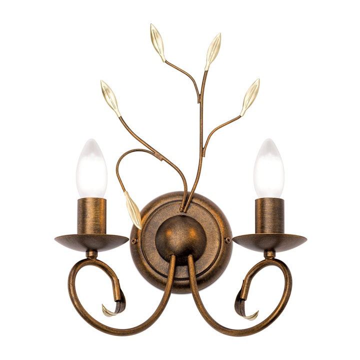 Стенна лампа LUCA, E14 2x40W стомана, антично златисто покритие, 26x40см IP20 ORION