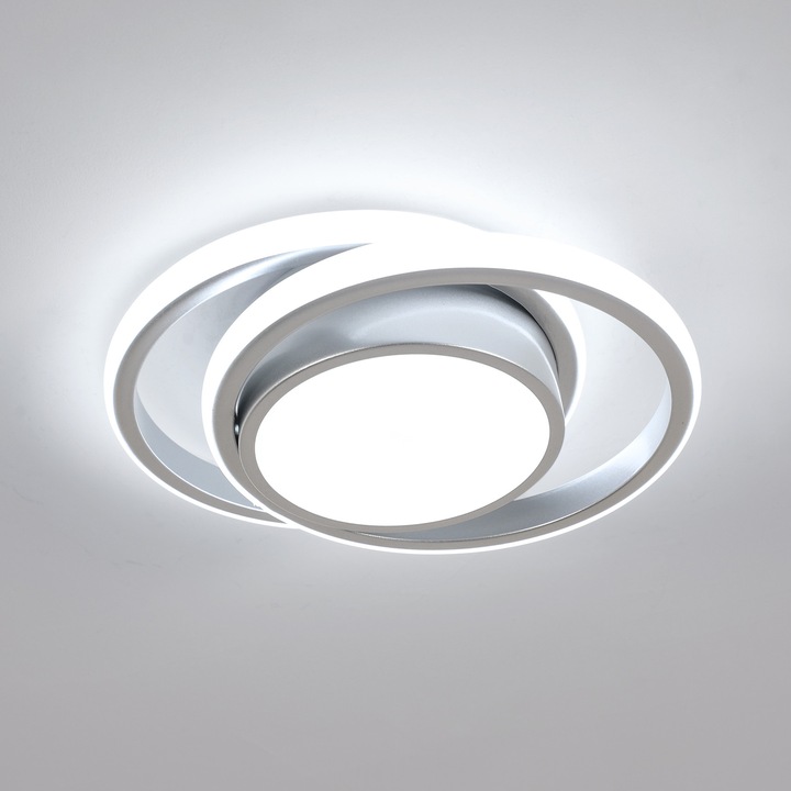 LED плафон, Goeco, сребрист, модерен, 32W, студена светлина 6500K, кръгъл, подходящ за спалня, кухня, коридор, хол