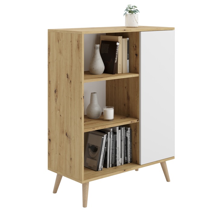 Cabinet FONDI, Kobi, design scandinav, rafturi spatioase, alb, 18mm