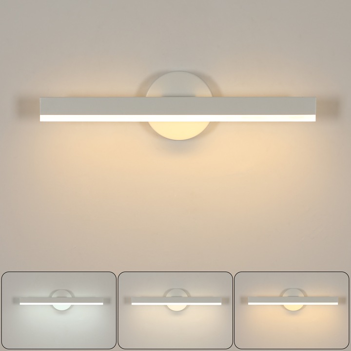 LED стенна лампа, инструментална лампа, бяла, 12 W, 1350 lm, трицветна светлина 3000/4500/6500K, диаметър 38 см, за хол, спалня, отвор