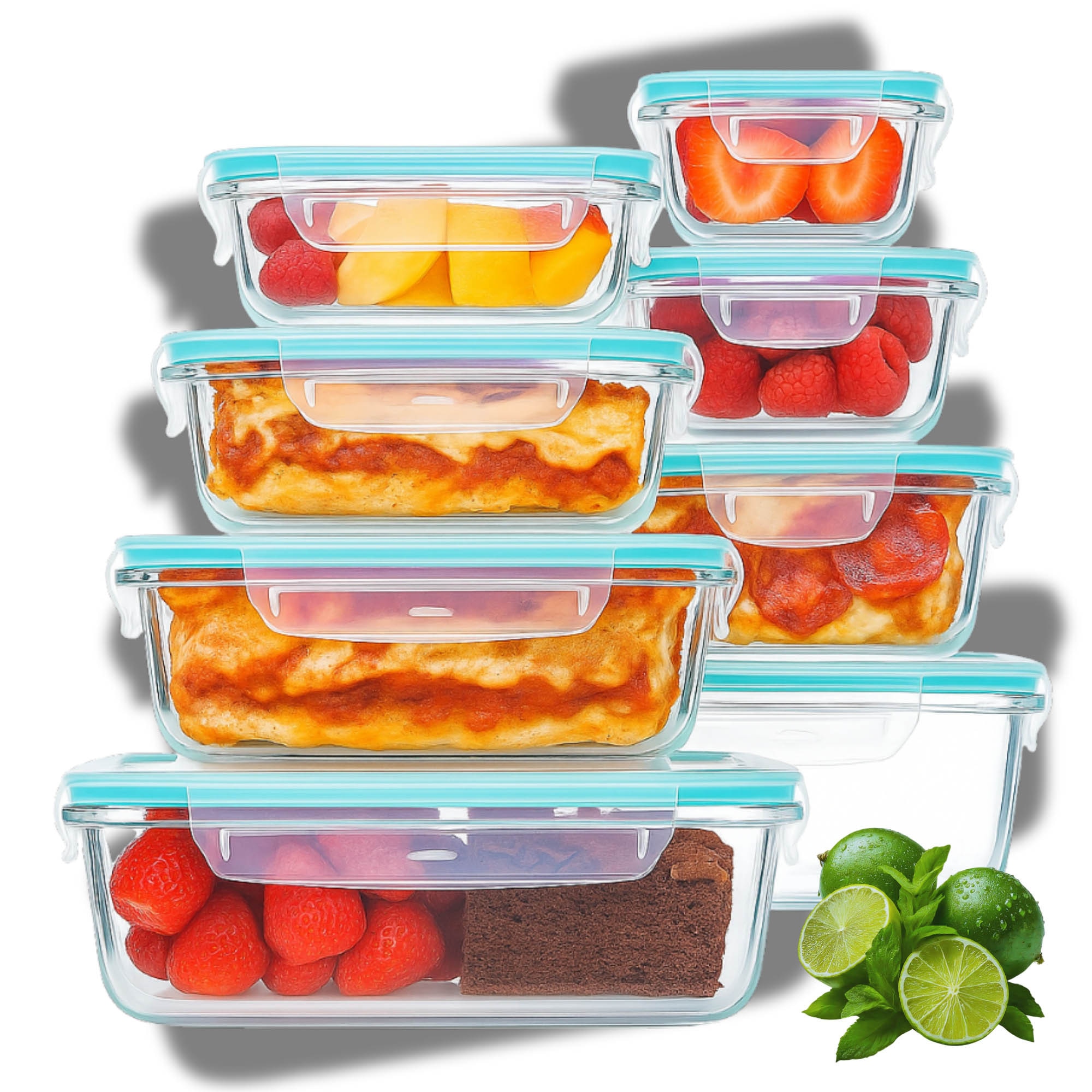 Set caserole 8 compartimentate din sticla, Cutii alimentare