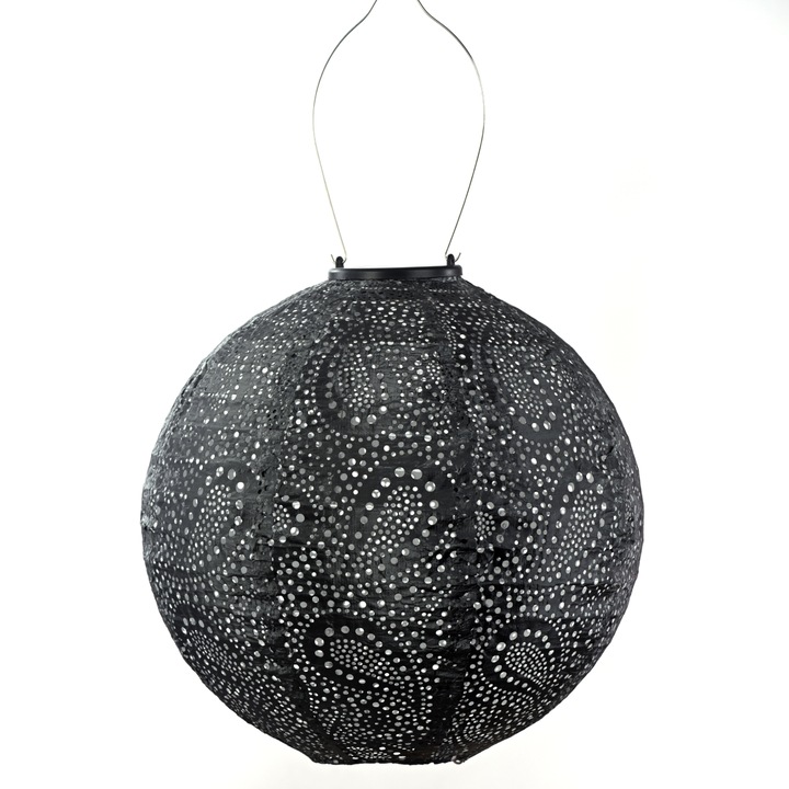 Lanterna Solara, Lumiz, Round 30, 30 x 29 Cm, Forma Rotunda, Fara Cablu, Alimentata Cu Soare, Lumineaza Cu Lumina Calda LED, Usoara Si Rezistenta La Vreme, Ideala Pentru Gradina, Balcon Si Terasa, Gri Inchis
