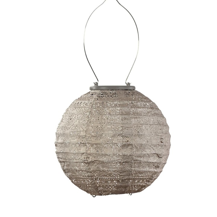 Lanterna Solara, Lumiz, Round 20 Light Taupe, 20 x 18 Cm, Rotunda, Usoara Si Rezistenta La Apa, Rezistenta La Soare Si Ploaie, Lumineaza Cu Lumina Calda LED, Pentru Gradina, Balcon Si Terasa, Gri Deschis