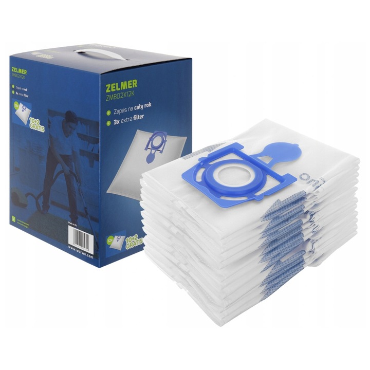 Porszívózsák készlet mikroszűrőkkel, Worwo, Anyag: Mikroszál, Allergén eltávolítás: Porkibocsátás 0,01%-ra csökkentve, Szívóteljesítmény 20%-kal növelve, Hosszabb élettartam a hagyományos zsákokhoz képest, 17,5 x 11 cm, 12 db