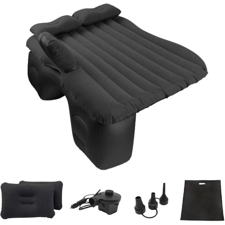 Saltea Auto Gonflabila Glow Goods, 2 Perne Incluse Si Pompa, Negru