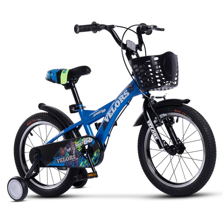 Gyerekkerékpár 4-6 éves Kids BMX Speed JSX1601, 16"-os kerekek, elöl V-fék, hátul dobfék, széles MTB gumik, pótkerekek, kék