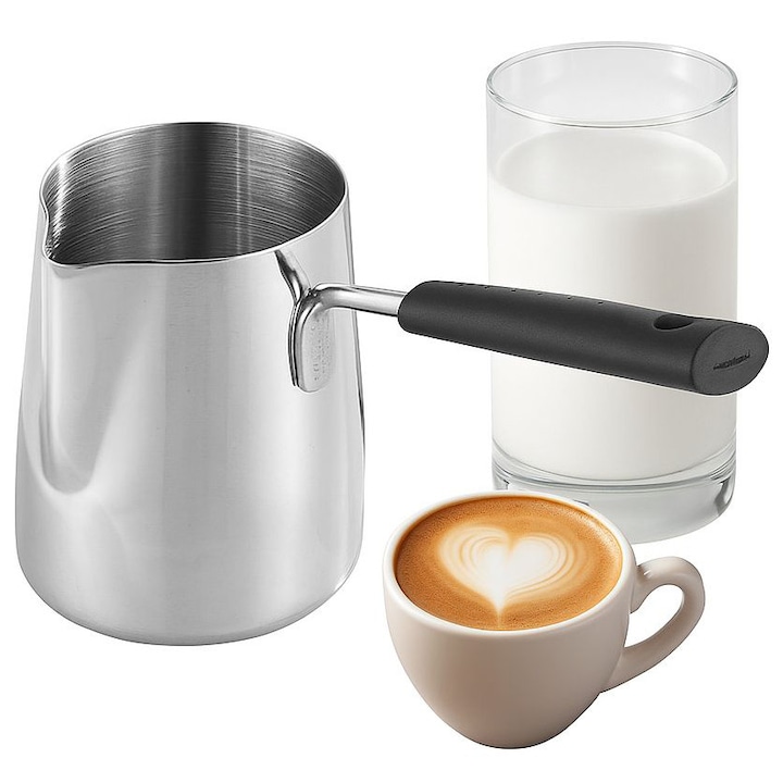 Ibric din Otel Inoxidabil Aurov®, cu Maner, 600 ml, Usor de curatat, Potrivit pentru Cafea turceasca