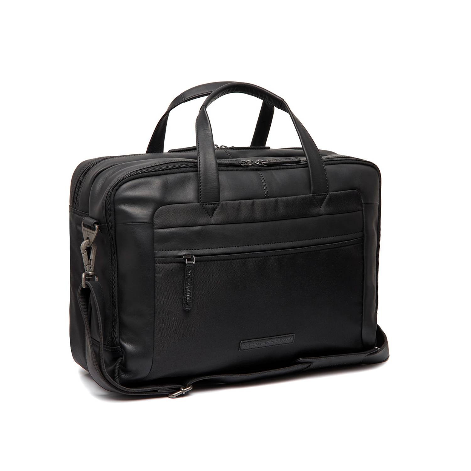 Geanta laptop The Chesterfield Brand Nivano, piele naturala si nylon, negru, pentru laptop 17 inch, 40x7x30cm