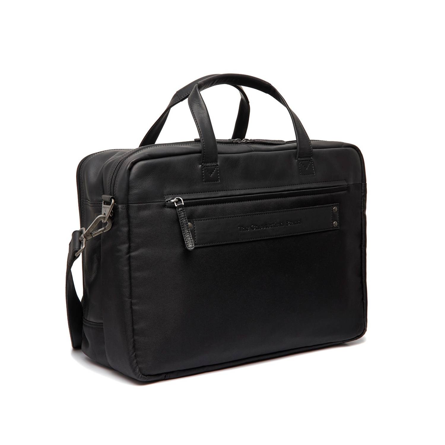 Geanta laptop The Chesterfield Brand Nivano, piele naturala si nylon, negru, pentru laptop 17 inch, 40x7x30cm
