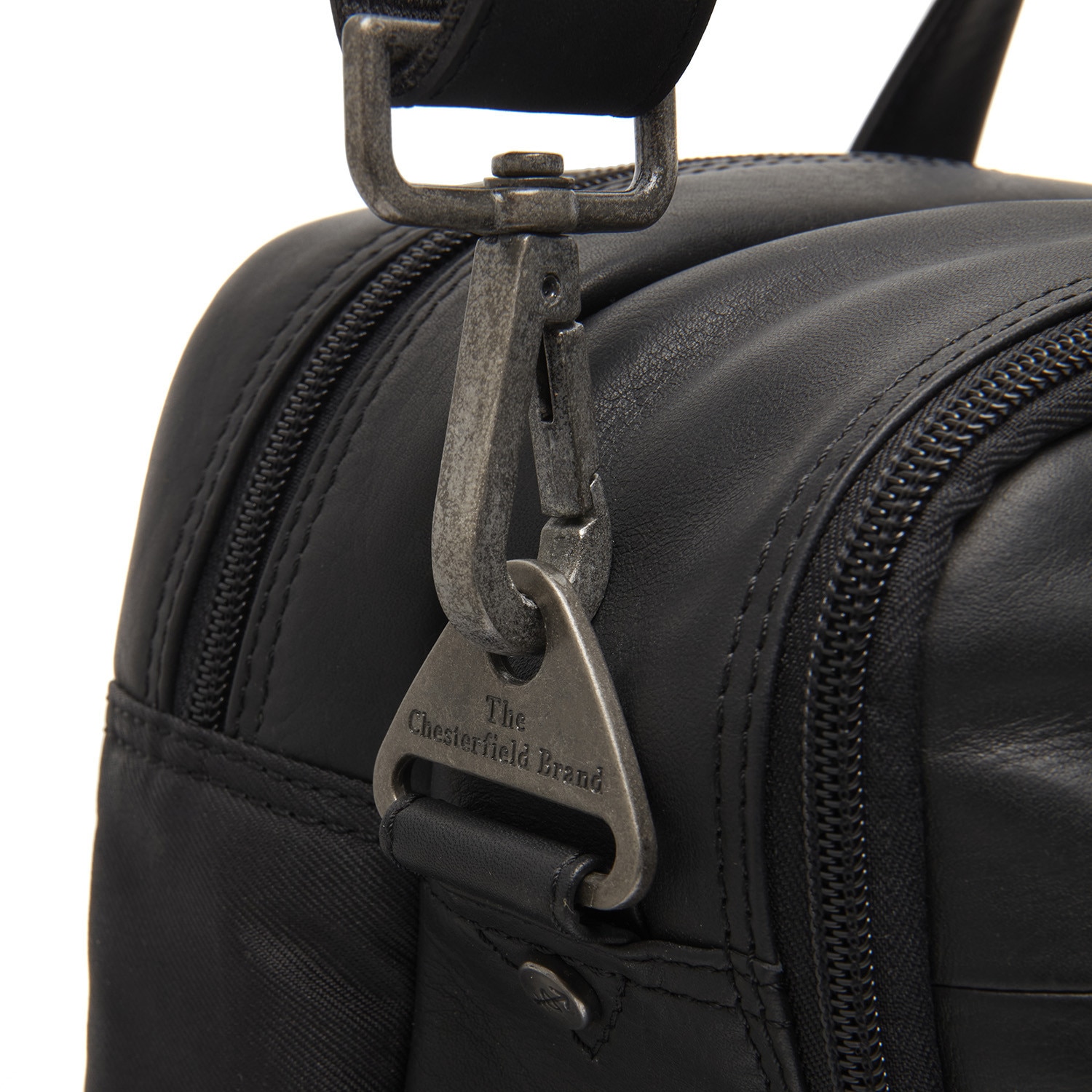 Geanta laptop The Chesterfield Brand Nivano, piele naturala si nylon, negru, pentru laptop 17 inch, 40x7x30cm