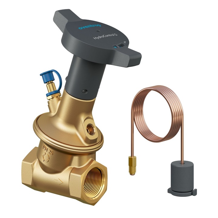 Nyomáskülönbség-szabályozó HydroControl D, Oventrop DN20, PN25, 50-300 mbar, HydroPort szeleppel