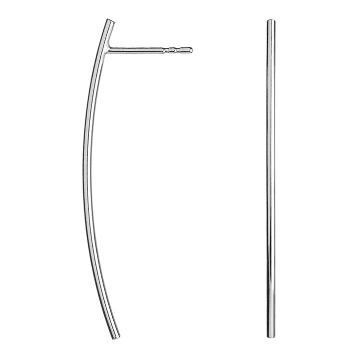 Cercei tubulari din argint stralucitor, lungime 3 cm, arcuri netede, curbate in arc