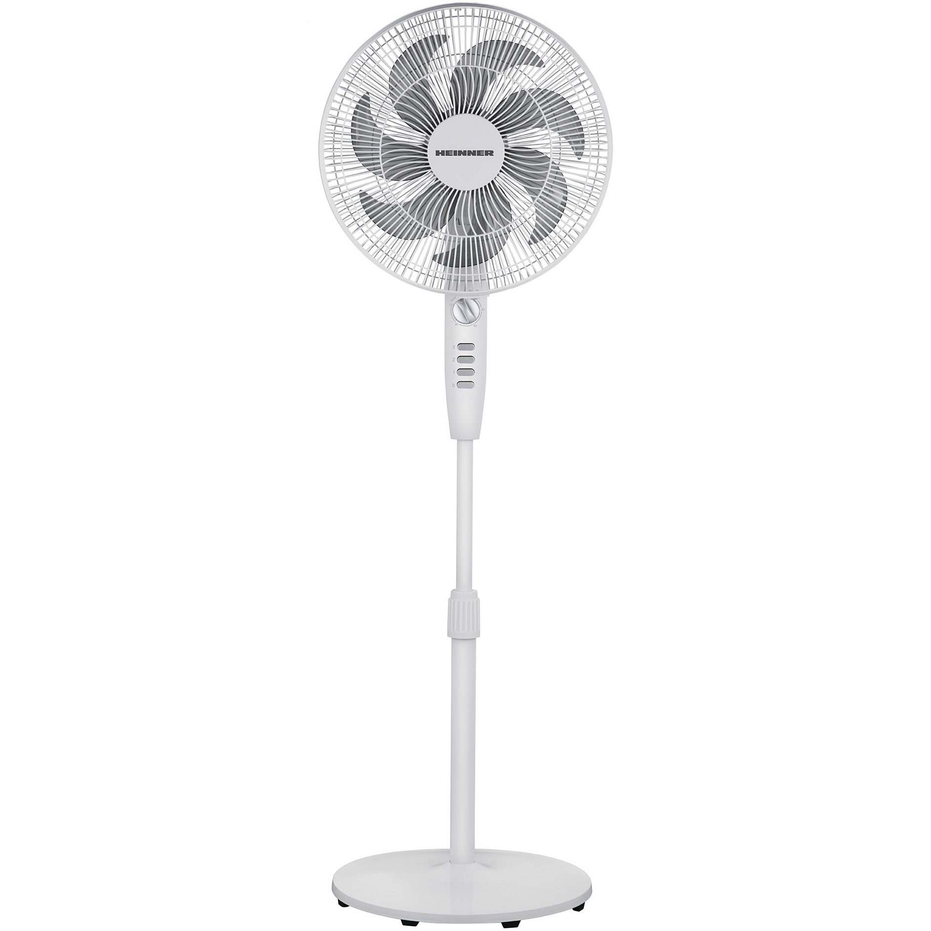 Ventilator cu picior Heinner HSF-M750M-WH, 50W, 7 palete, timer: 2h, control mecanic, functie oscilatie 85°, 3 trepte de viteza, inaltime ajustabila, inaltime max: 130cm, alb