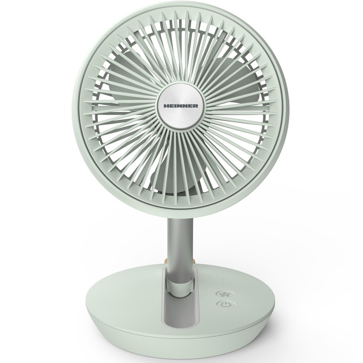 Heinner HMF-LC4000GR hordozható venitlátor, 5W, 4 sebesség, 4000mAh akkumulátor, Digitális irányítás, H: 29cm, Zöld
