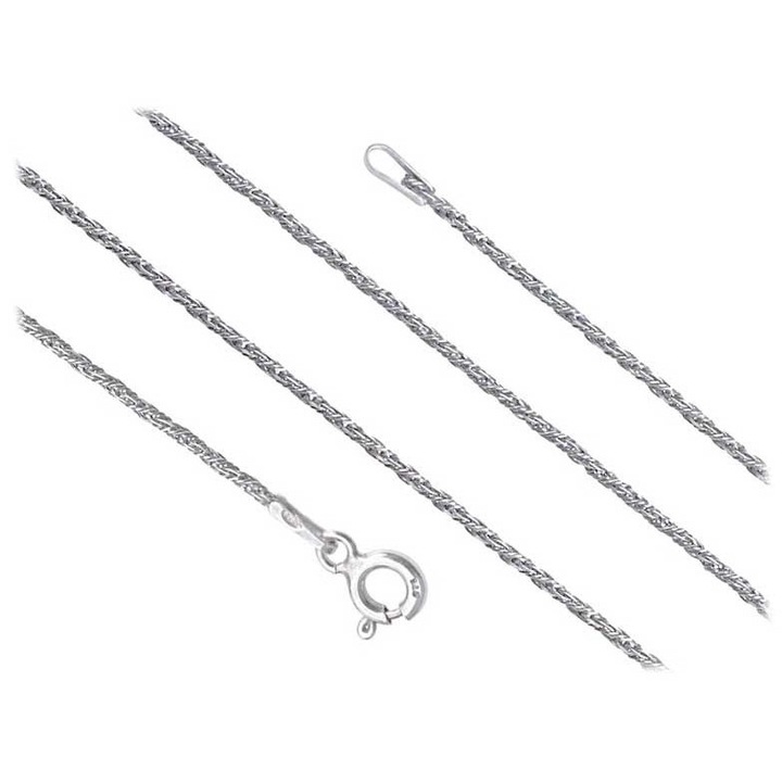 Lant de argint rasucit cu coada de vulpe impletita, alb decorativ, lung, 1,4 mm, 55