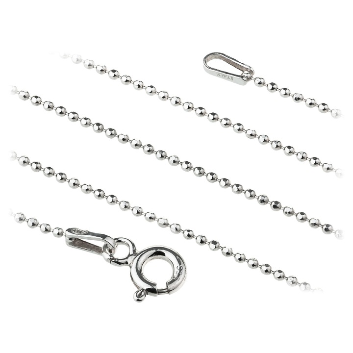 Lant cu bile argintii, mici bile netede, 1 mm, lant decorativ lung, 70 cm