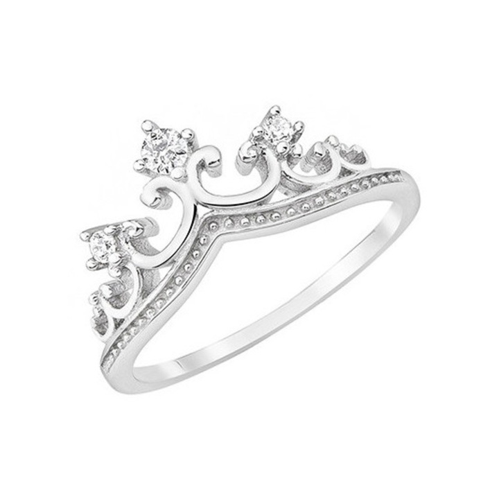 Inel de argint cu coroana si zirconiu cubic, placat cu rodiu din argint 925