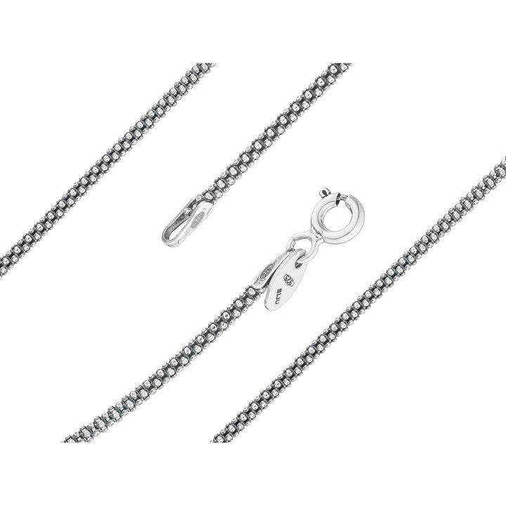 Bratara lant popcorn 1.6 mm argint 925 coreean oxidat 18 cm