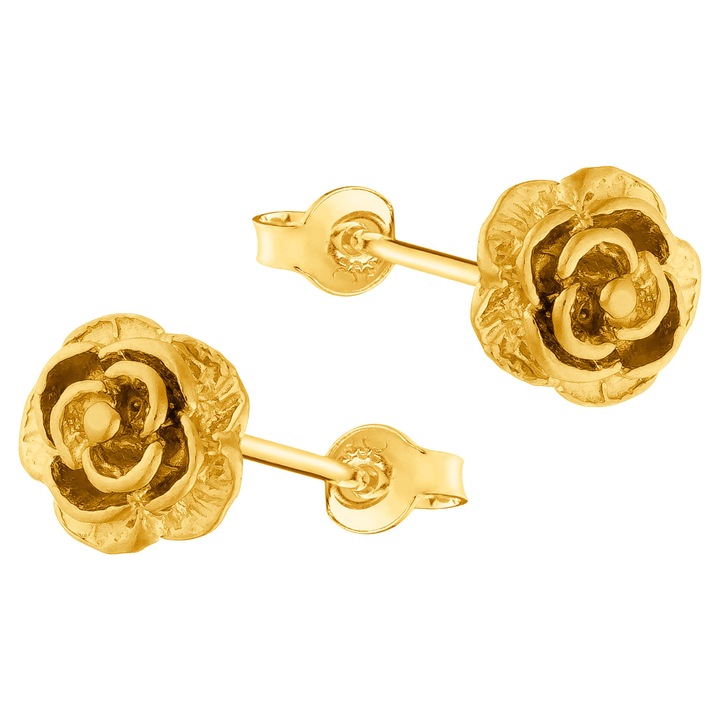 Cercei din argint 925 placati cu aur, cu trandafiri si suruburi