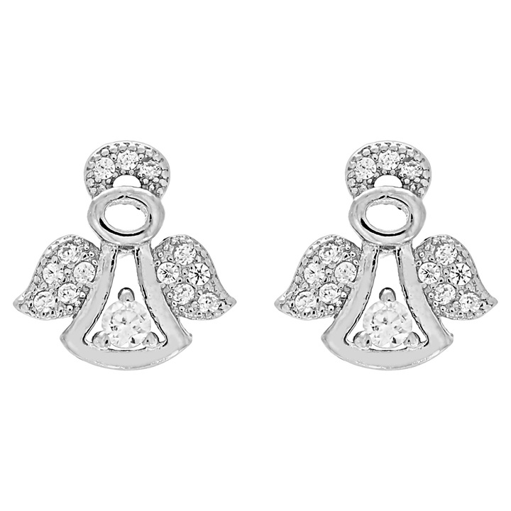 Cercei ingeras din argint cu zirconii albe, model ingeras 925