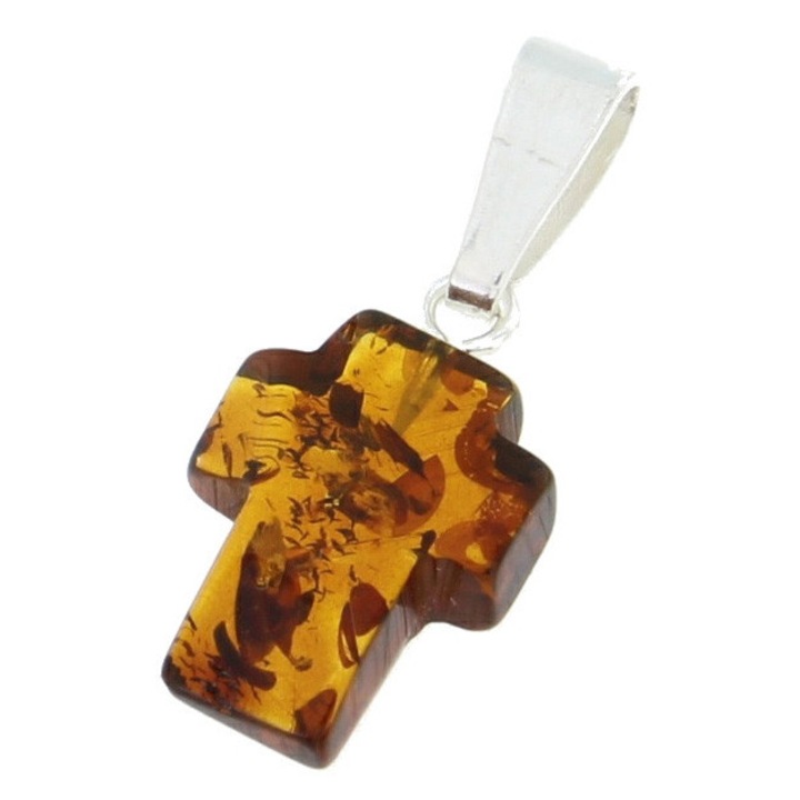 Pandantiv Cruce din Chihlimbar, Argint 925, Lucrat Manual