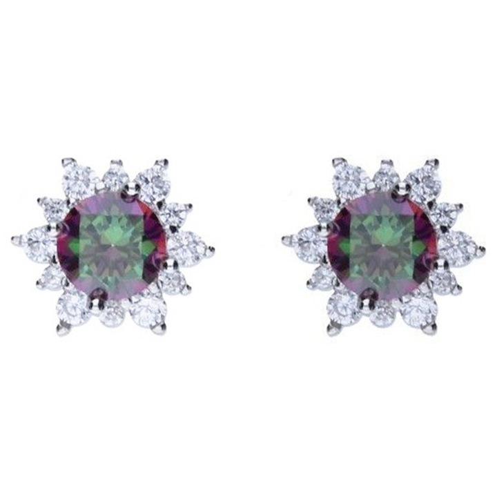 Cercei din argint colorati, purpurii, cu zirconii, cu suruburi, cu rodiu