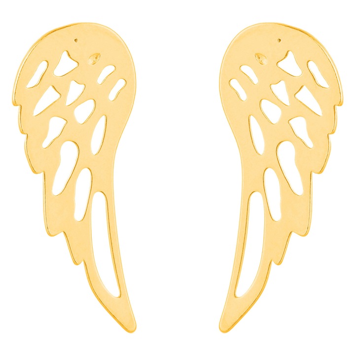 Cercei cu surub, placati cu aur si aripi de inger, argint 925