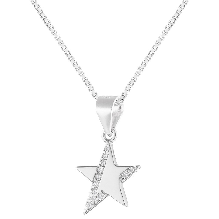 Colier argintiu Stea Mica cu Zirconii, Lant 90cm