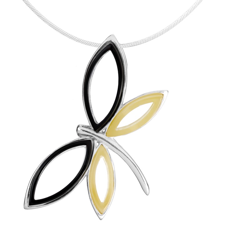 Colier din argint cu libelula din chihlimbar, Siju, 55 cm