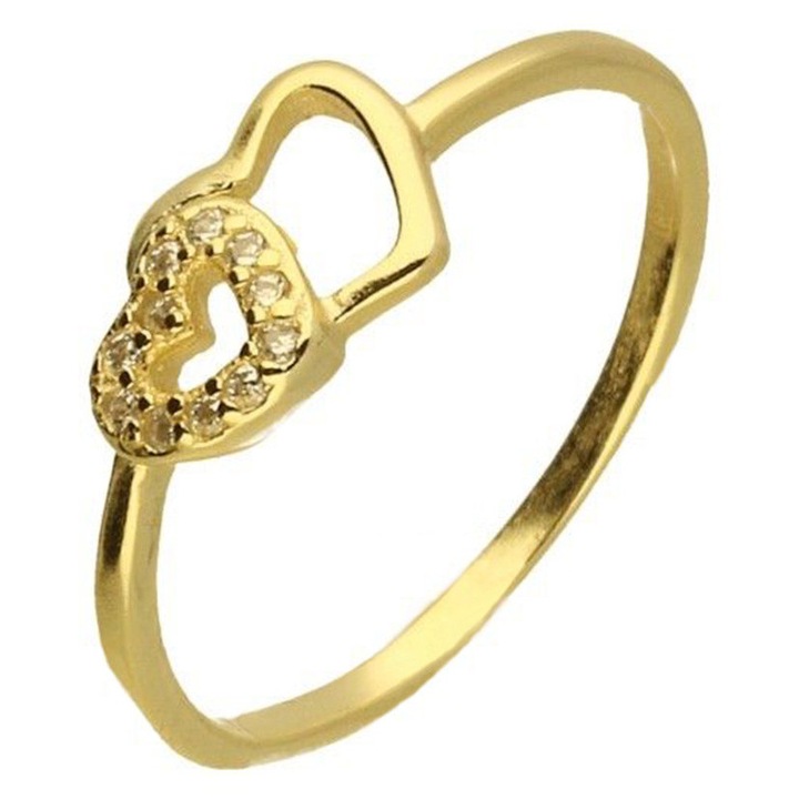 Inel din argint placat cu aur, Siju, Inima, Marimea 19
