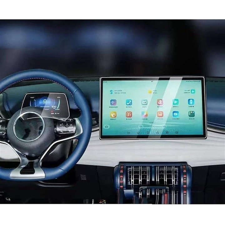 Folie pentru Navigatie + Display Ceasuri BYD E2 2021, King Protection, Ultra-Rezistenta, Claritate Cristalina, Aplicare Usoara