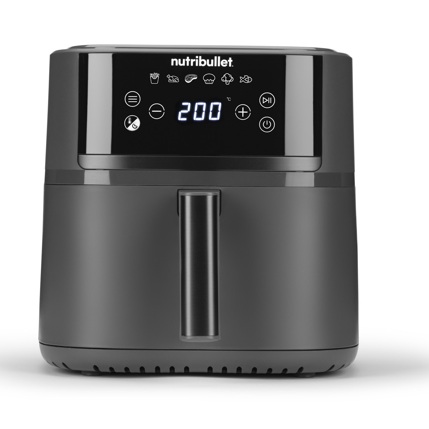 Friteuza cu aer cald Nutribullet CrispLite NBA0611DG, sertar si grill ceramic, 1700 W, 6L, 6 programe automate, display digital, gatire fara ulei, gri inchis