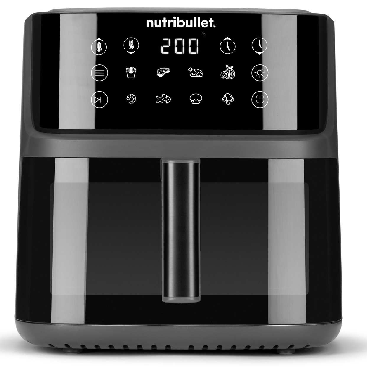 Friteuza cu aer cald Nutribullet CrispLite Vision NBA0811DG, sertar si grill ceramic, 2000 W, 8L, 8 programe automate, display digital, fereastra vizualizare, gatire fara ulei, gri
