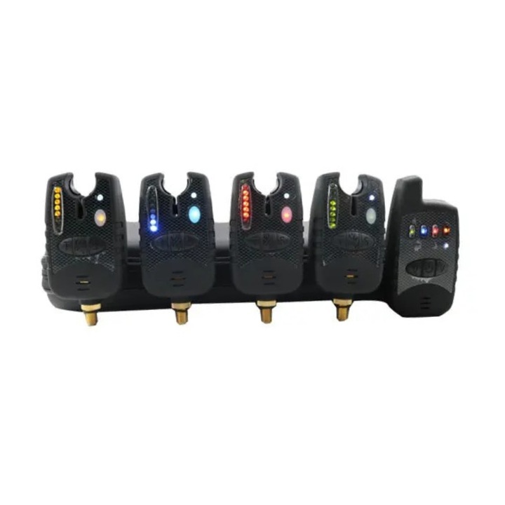 Set 4+1 senzori pescuit wireless, FishEdge Carpino, waterproof, raza de transmisie 150 metri, reglaj volum, sensibilitate, ton, mufa jack, valigeta pentru transport