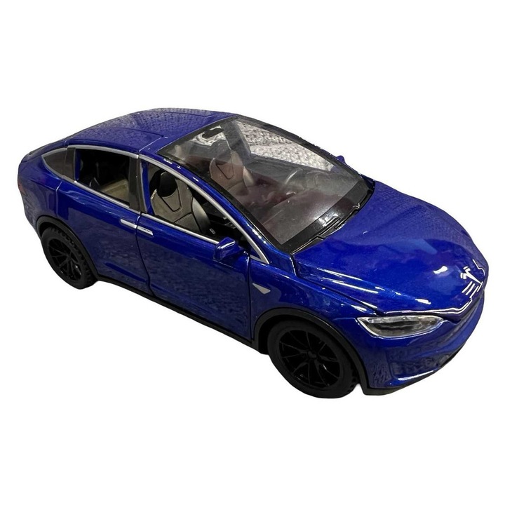 Tesla X kék fém modell, hang, fények, nyitható ajtók 1:32