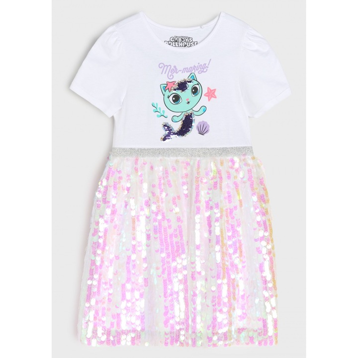 Rochie din bumbac cu paiete Gabby's Dollhouse 31910, Alb