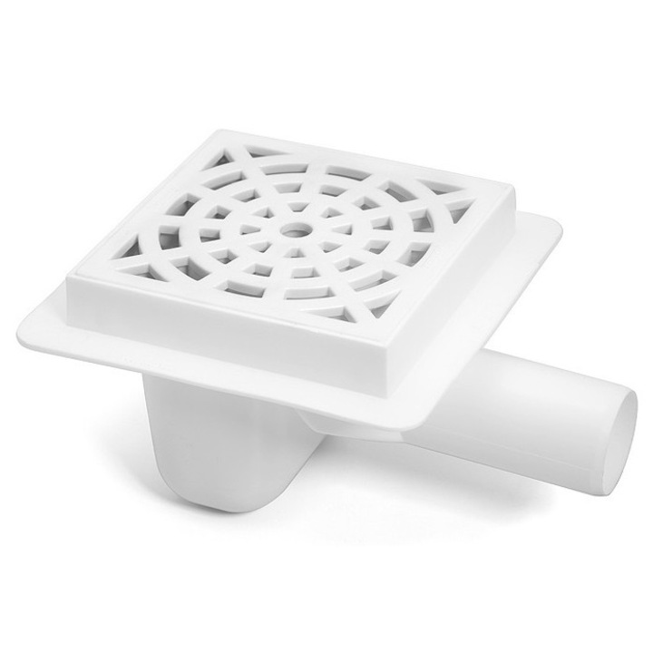 Gratar canalizare, Karmat, polipropilena, 150x150mm, alb, cu scurgere laterala 50mm, rezistenta la coroziune