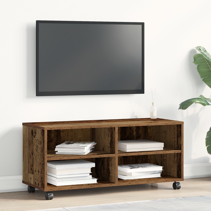 Comoda TV vidaXL, lemn reciclat, 80x30cm, stil rustic, spatiu de depozitare generos