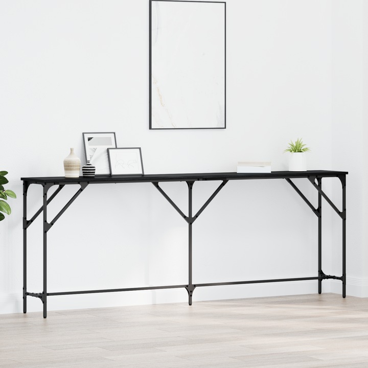 Consola mobilier vidaXL, negru, 200x29x75 cm, din lemn compozit