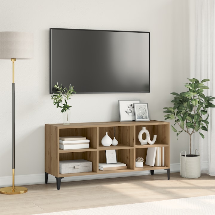 Comoda TV vidaXL, lemn, metal, design modern, 2 rafturi, 120x40x50cm