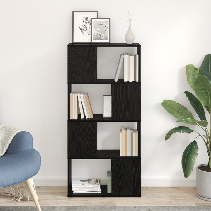 Biblioteca vidaXL, 5 polite, design deschis, negru, 60x24x124cm