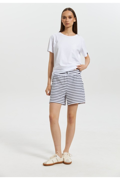 Pantaloni scurti cu imprimeu pentru dame, Alb/Bleumarin